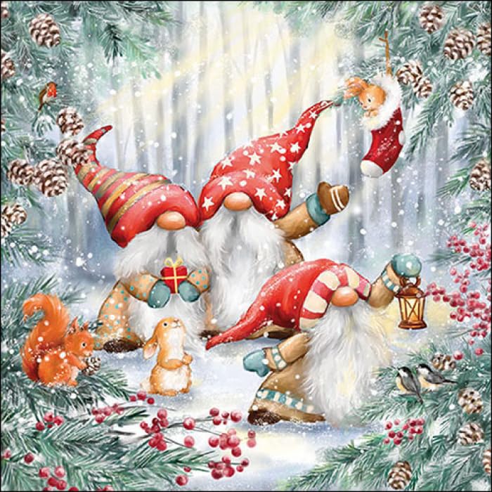 DCAD Decoupage Paper Napkin Tissue Christmas PrintsGnomesFloralsRobin Snow and Santa total 16 Decoupage Tissues 4 Napkins of Each Design 16 pc Total - Image 3