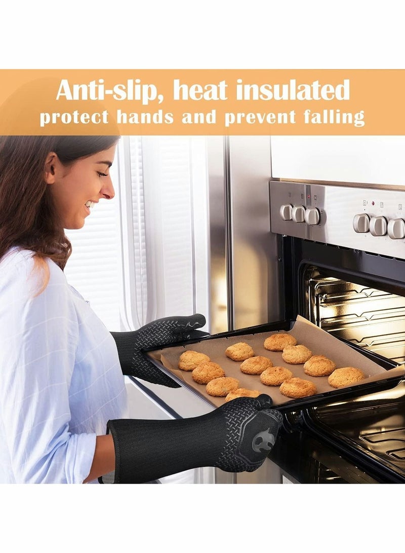 Long Silicone Oven Mitts Washable BBQ Grill Gloves Heat Resistant - Image 1