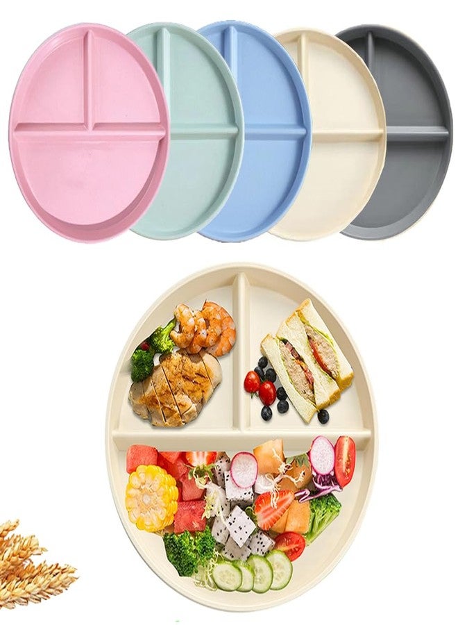 RUIBOLU Unbreakable Divided Plates 5PCS for Kids Adults, Compartment Plates, Lightweight Reusable Dinnerware Portion Control Plastic (5Pack- 9IN) - Image 1