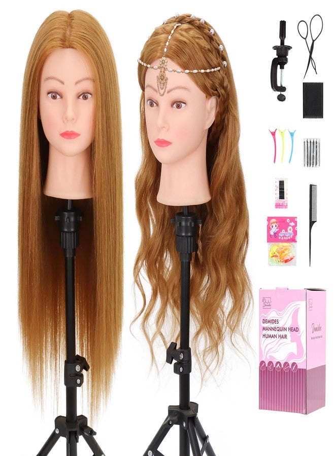 Demides Mannequin Head with 80% Human Hair 26-28’’,Cosmetology Mannequin Practice Head with Human Hair, Doll Head for Braiding Hairstyling Cutting with Clamp Holder and Tools - Image 1