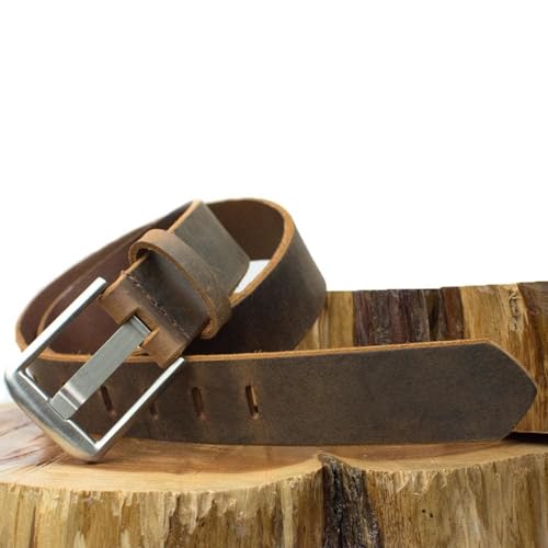 Nickel Smart Titanium Wide Pin Brown Distressed Leather Belt (36") - Image 3