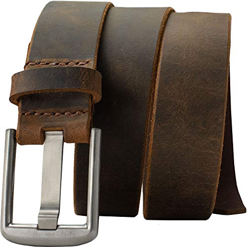 Nickel Smart Titanium Wide Pin Brown Distressed Leather Belt (36") - Image 1