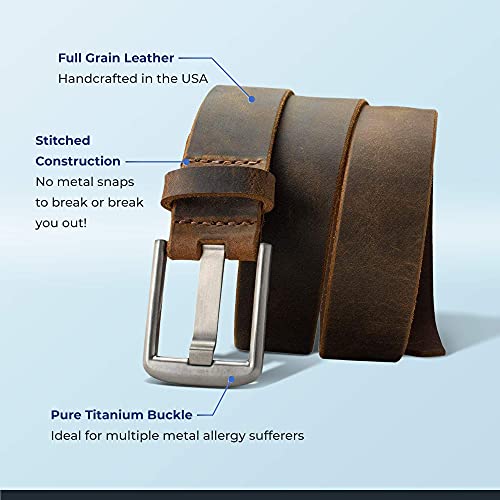Nickel Smart Titanium Wide Pin Brown Distressed Leather Belt (36") - Image 5