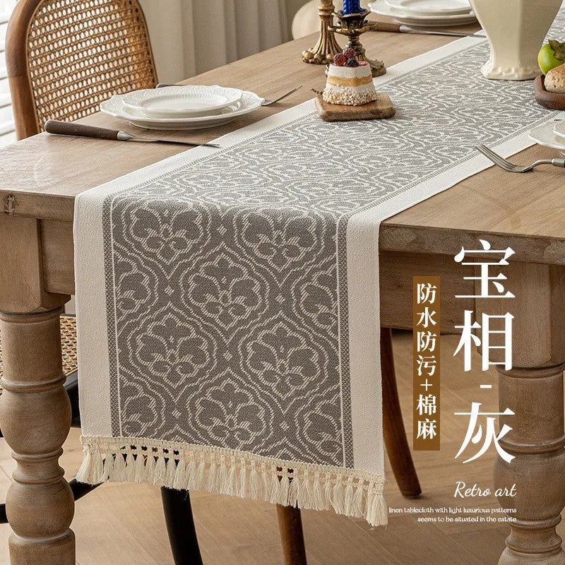 Y&D New Scandinavian Modern Waterproof Jacquard Table Runner with Tassel – Luxury Dining Table Decor, Striped Pattern, Machine Washable - Image 1