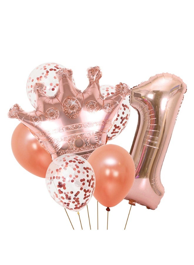 32-Inch Rose Gold Number 1 Balloon Set – Giant Foil Balloon with Crown Balloon & Matching Latex Balloons for 1st Birthday Party Decorations - Image 1