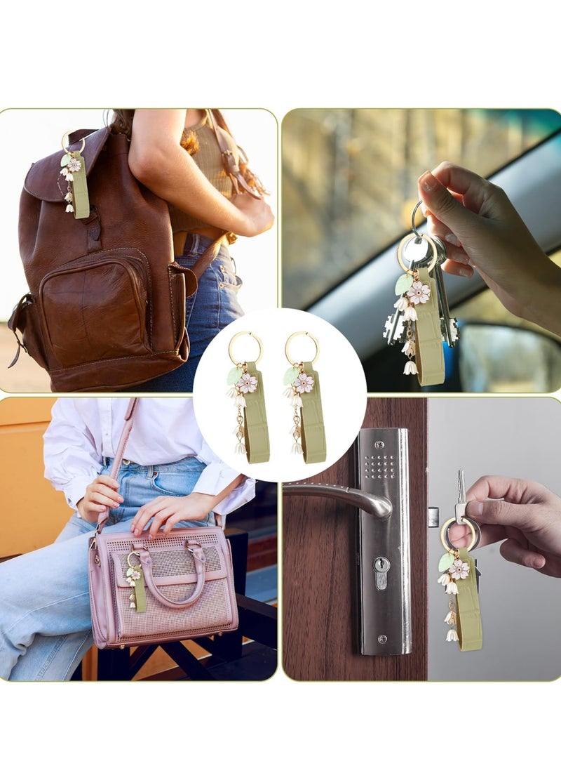 أوزيغالور 2 قطعة سلاسل مفاتيح جلدية من زنبق الوادي، سلاسل مفاتيح جلدية من زنبق الوادي، حلقات مفاتيح من زهرة الجرس السحلبية للنساء والفتيات، إكسسوارات لطيفة لحقائب اليد. - Image 5