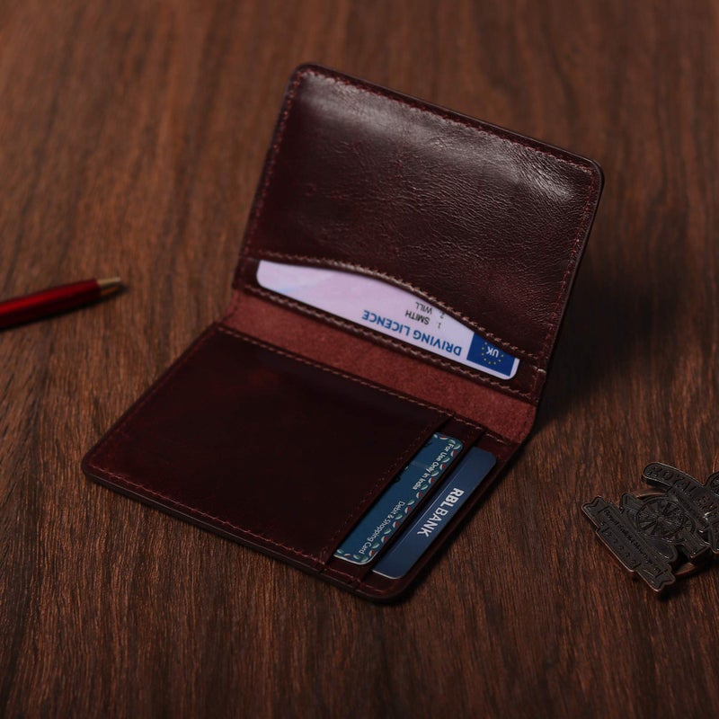 FOXHACKLE Leather Credit Card Holder Wallet for Men and Women, Thin Bifold RFID Blocking Wallet, Slim Front Pocket Minimalist Wallet, Small Card Case,Cherry Color - Image 4