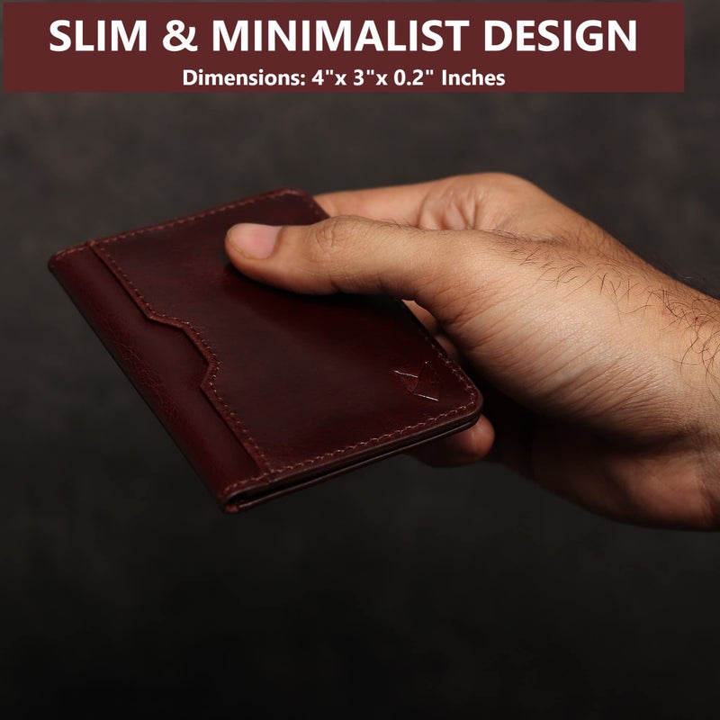FOXHACKLE Leather Credit Card Holder Wallet for Men and Women, Thin Bifold RFID Blocking Wallet, Slim Front Pocket Minimalist Wallet, Small Card Case,Cherry Color - Image 3