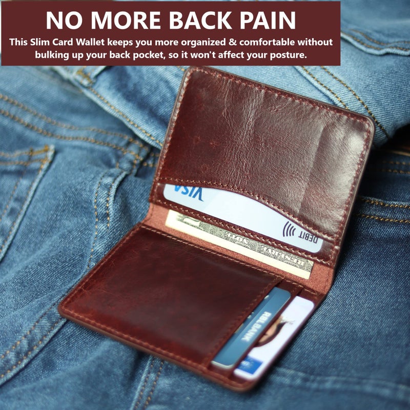 FOXHACKLE Leather Credit Card Holder Wallet for Men and Women, Thin Bifold RFID Blocking Wallet, Slim Front Pocket Minimalist Wallet, Small Card Case,Cherry Color - Image 5