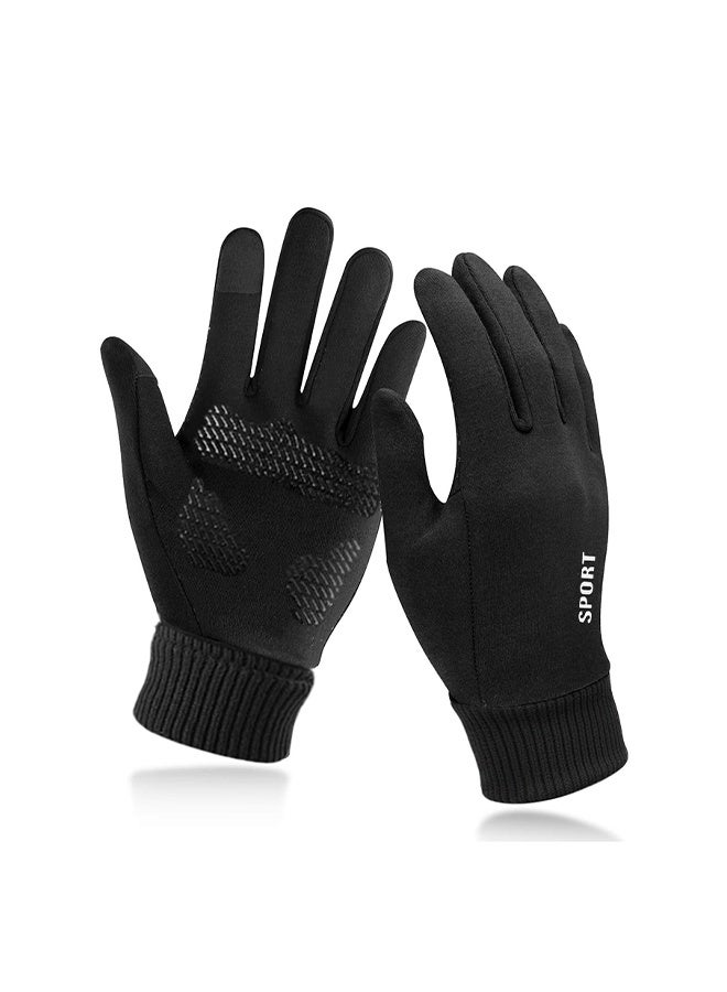 بوفان قفازات ركوب الدراجات، قفازات حرارية تعمل باللمس، مقاومة للماء والرياح، قفازات دافئة تغطي الأصابع بالكامل للرجال والنساء، مناسبة للجري والقيادة والمشي لمسافات طويلة والعمل في الطقس البارد، لون أسود - Image 1