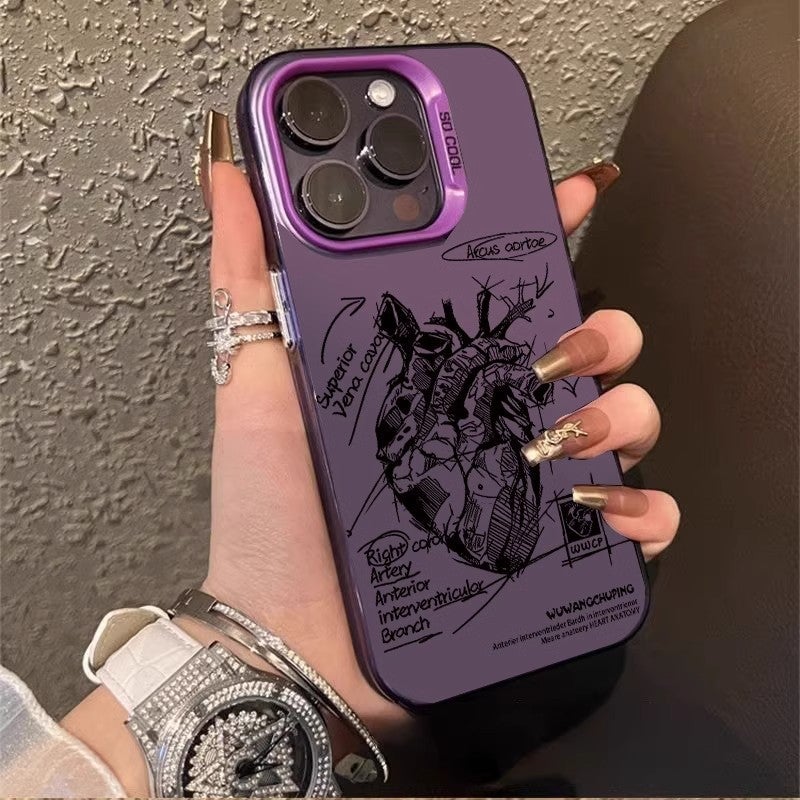 رسم القلب مناسب لشركة أبل Iphone16Promax حالة الهاتف المحمول 15 الإبداعي 14 زوج 13 غطاء واقي ضد السقوط - Image 4