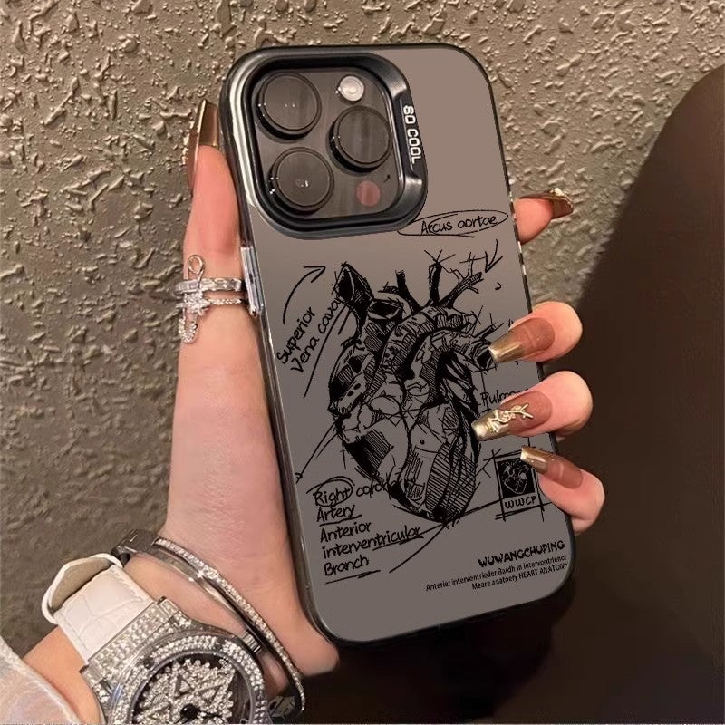 رسم القلب مناسب لشركة أبل Iphone16Promax حالة الهاتف المحمول 15 الإبداعي 14 زوج 13 غطاء واقي ضد السقوط - Image 2