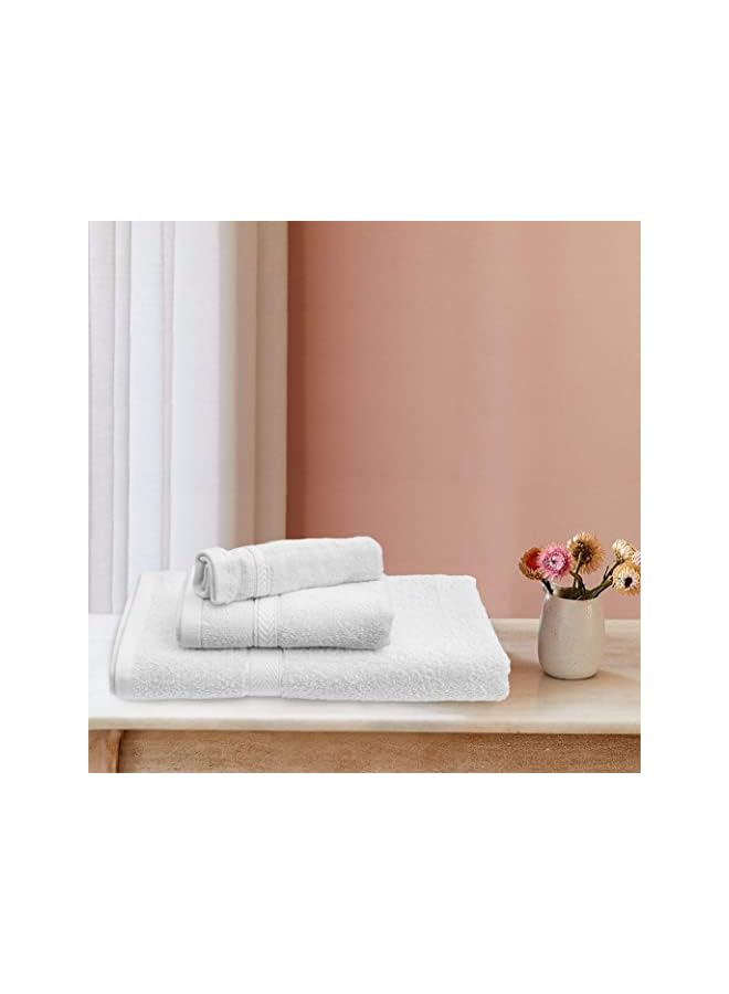 The Bros 3-Piece Towel Set - Premium Cotton Terry, Luxurious Ringspun, 480 GSM Highly Absorbent and Quick Dry for Spa-Like Comfort, 1 Bath Towel, 1 Hand Towel, 1 Face Towel, White - Image 2