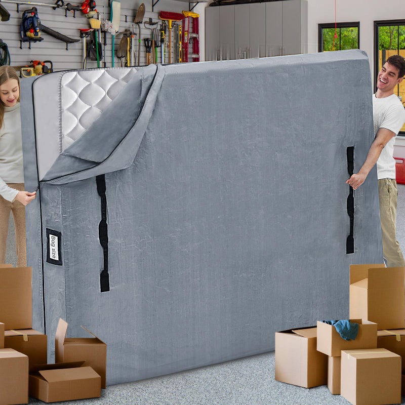 BETU Mattress Bags for Moving and Storage, BETU Waterproof Mattress Protector King Mattress Cover with 8 Heavy Duty Handles and Zipper Extra Thick Moving Supplies for Bed Reusable (82x79x13.5 Grey) - Image 1