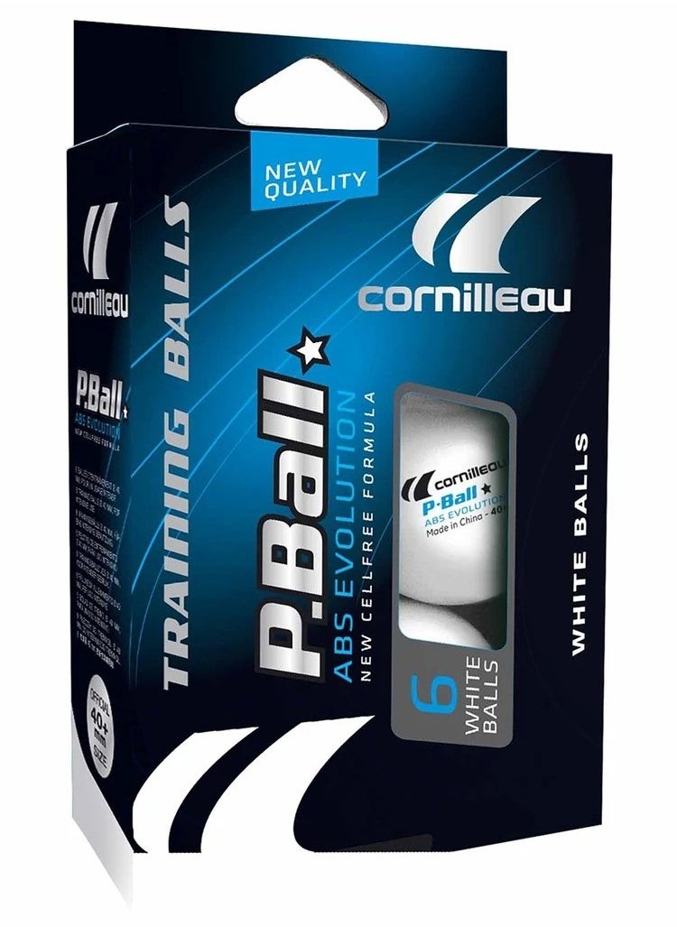 CORNILLEAU P- Ball Abs Evolution 1 White -Set Of 6 Durable 40Mm Plastic Table Tennis Balls, Consistent Bounce, Ideal For Training, Casual Play & Practice  - Image 1