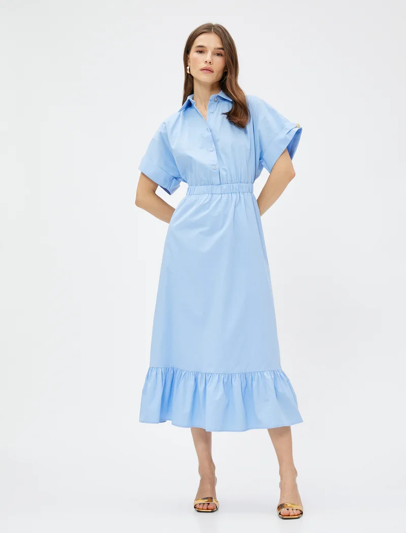 كوتون Frilled Short Sleeve Shirt Dress
