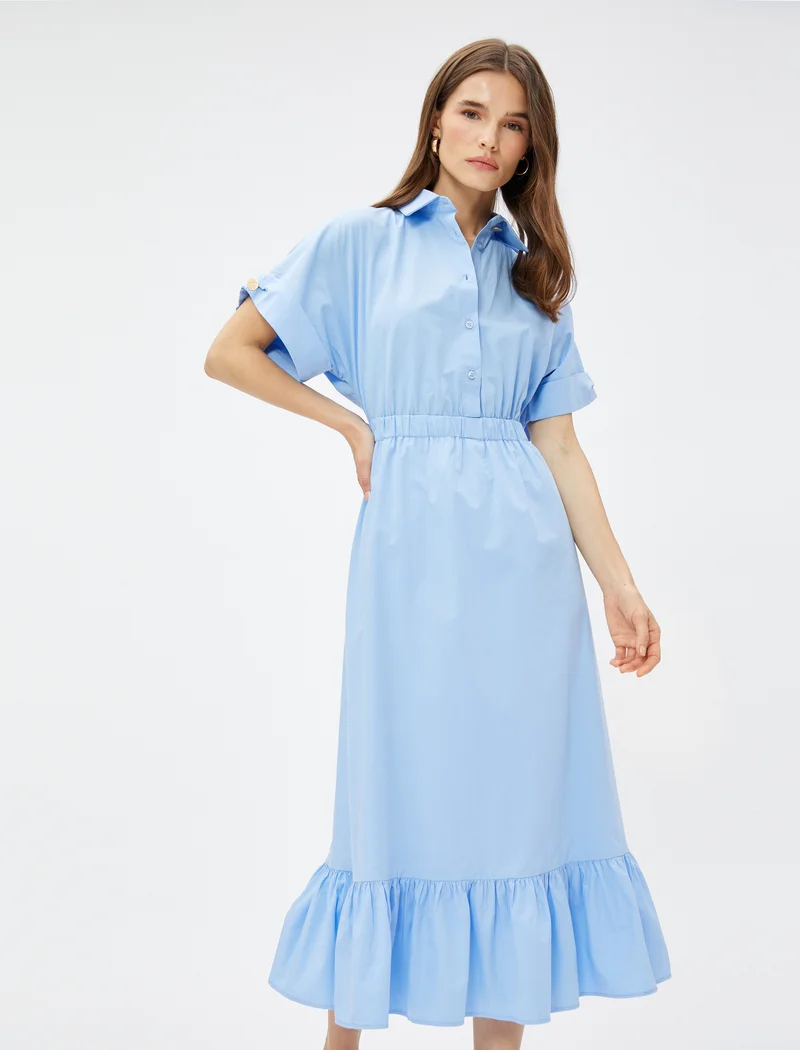 كوتون Frilled Short Sleeve Shirt Dress