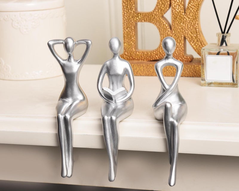 Quoowiit Thinker Statue Office Desk Decor, Silver Art Sculpture Ornament Coffee Table Bookshelf Decor Modern Home Unique Home Decorations for Living Room 3 Piece - Image 5