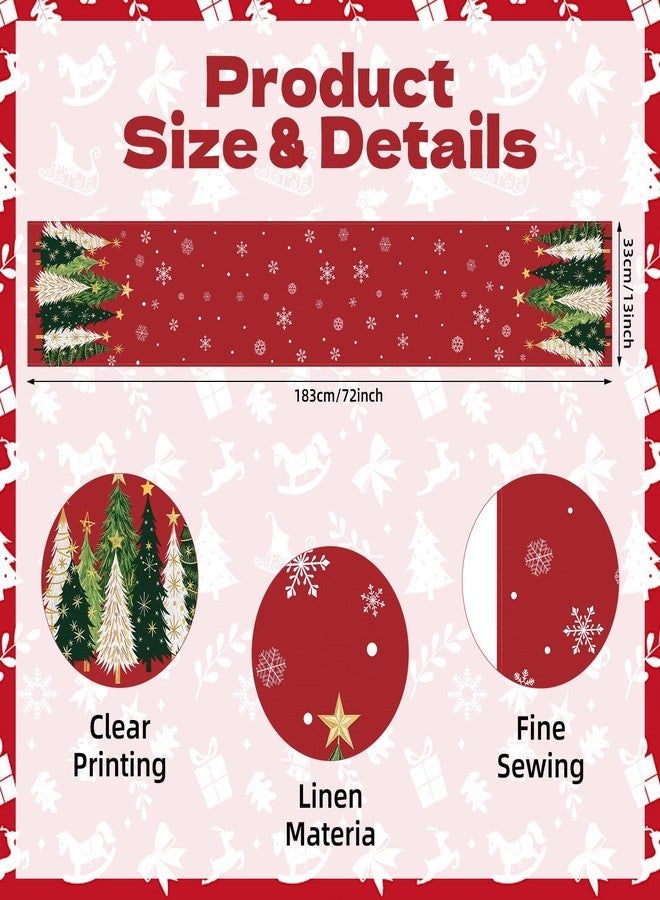 Kreyfer 72 x 13 Inch Christmas Table Runner – Red Holiday Table Decor with Green and White Christmas Trees and Snowflakes Pattern for Kitchen, Dining Room, and Winter Party Supplies - Image 2