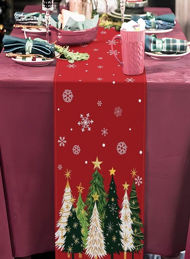 Kreyfer 72 x 13 Inch Christmas Table Runner – Red Holiday Table Decor with Green and White Christmas Trees and Snowflakes Pattern for Kitchen, Dining Room, and Winter Party Supplies - Image 5