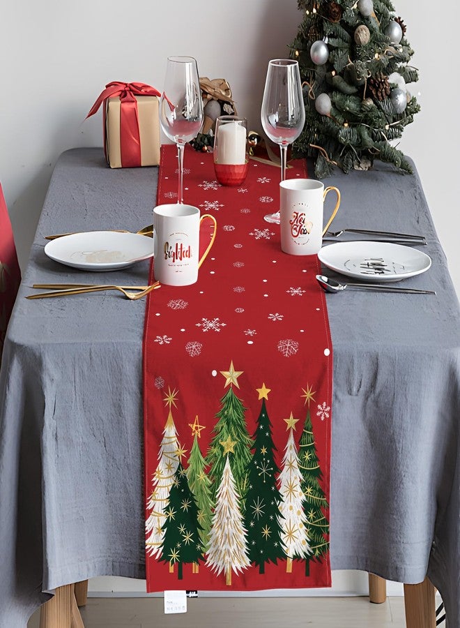Kreyfer 72 x 13 Inch Christmas Table Runner – Red Holiday Table Decor with Green and White Christmas Trees and Snowflakes Pattern for Kitchen, Dining Room, and Winter Party Supplies - Image 4