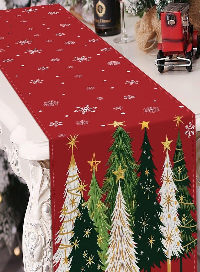 Kreyfer 72 x 13 Inch Christmas Table Runner – Red Holiday Table Decor with Green and White Christmas Trees and Snowflakes Pattern for Kitchen, Dining Room, and Winter Party Supplies - Image 3