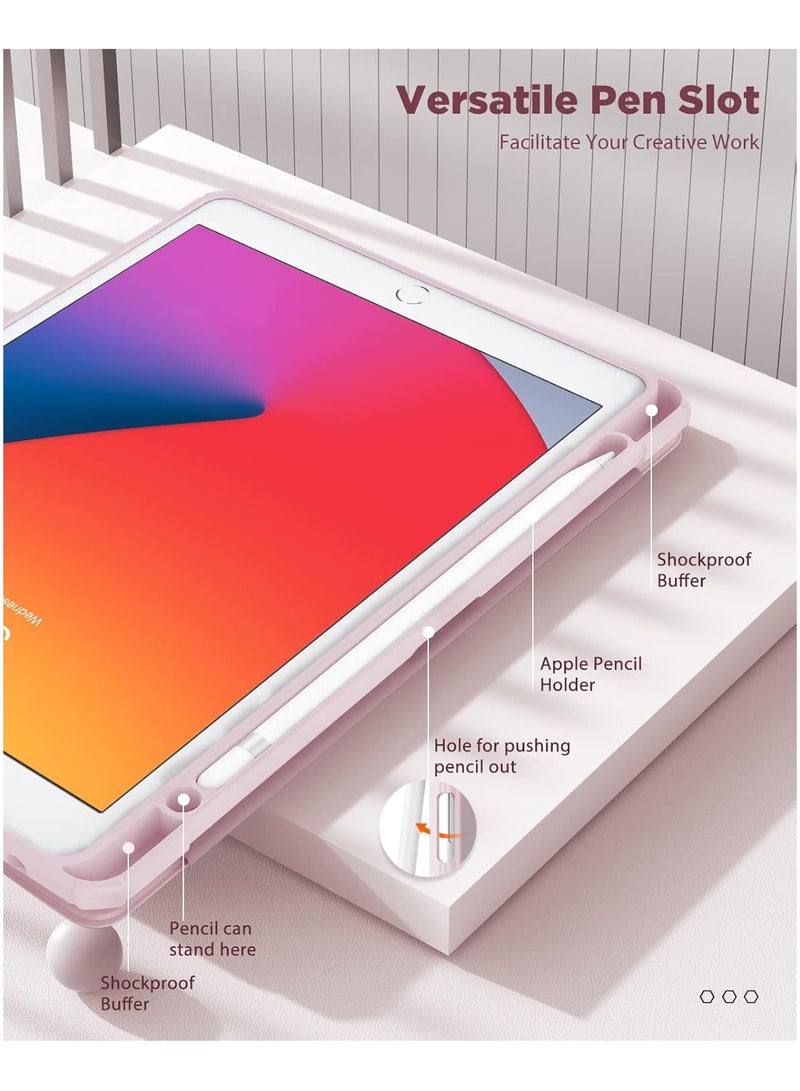 DUSALA Case for iPad 9th Generation 2021/iPad 8th Generation 2020/iPad 7th Generation 2019 10.2 inch with Pencil Holder, Slim Protective Cover with Clear Back Shell, Auto Wake/Sleep, (Pink) - Image 3