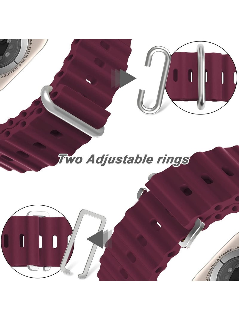 Ocean Band Compatible with Apple Watch Band 49mm 45mm 44mm 42mm Women Men Breathable Waterproof soft Silicone Sport Strap for Watch Apple Watch Ultra SE Series 8 7 6 5 4 _Wine Red  - Image 3