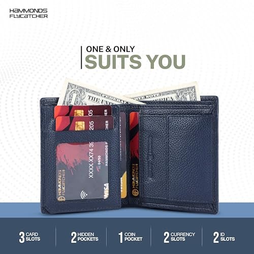 HAMMONDS FLYCATCHER Wallet for Men Leather Original, Mens Wallet, Leather Wallets for Men Stylish, Bi-Fold Wallets for Man, 3 Card Slots, 2 ID Slots, Coin Pocket, Gift for Mens - Croc Blue - Image 4