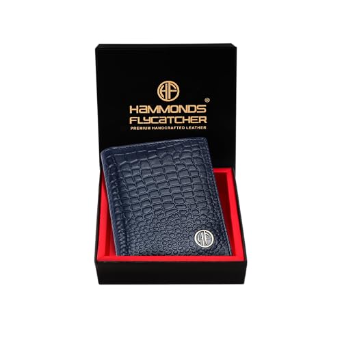 HAMMONDS FLYCATCHER Wallet for Men Leather Original, Mens Wallet, Leather Wallets for Men Stylish, Bi-Fold Wallets for Man, 3 Card Slots, 2 ID Slots, Coin Pocket, Gift for Mens - Croc Blue - Image 1