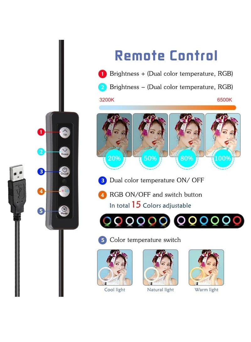 Xria Mj-33 13Inch RGB LED Ring Light Selfie Ring Lamp With Tripod Stand USB Plug For YouTube Live Makeup Photography - Image 5