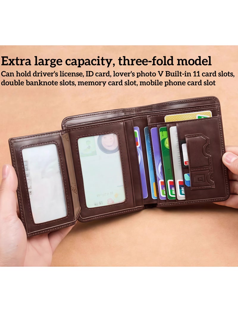 Men's genuine leather wallet, wallet driver's license integrated card holder multi-function wallet, simple design, card slot and wallet, durable, multi-card capacity