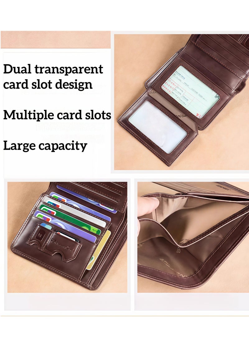 Men's genuine leather wallet, wallet driver's license integrated card holder multi-function wallet, simple design, card slot and wallet, durable, multi-card capacity