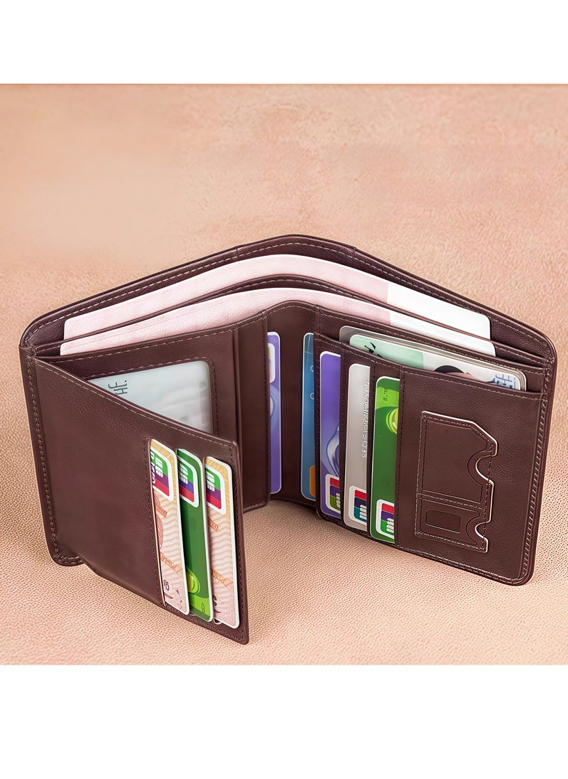 Men's genuine leather wallet, wallet driver's license integrated card holder multi-function wallet, simple design, card slot and wallet, durable, multi-card capacity