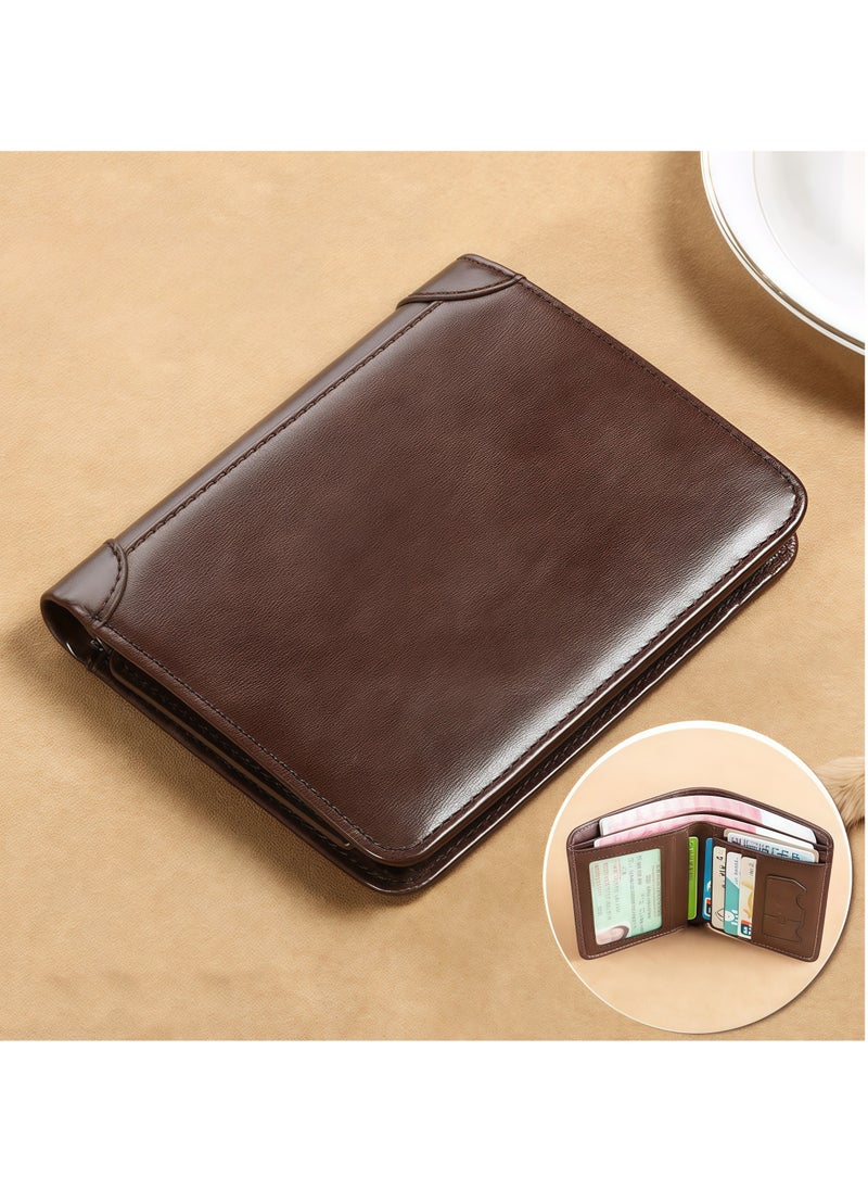 Men's genuine leather wallet, wallet driver's license integrated card holder multi-function wallet, simple design, card slot and wallet, durable, multi-card capacity