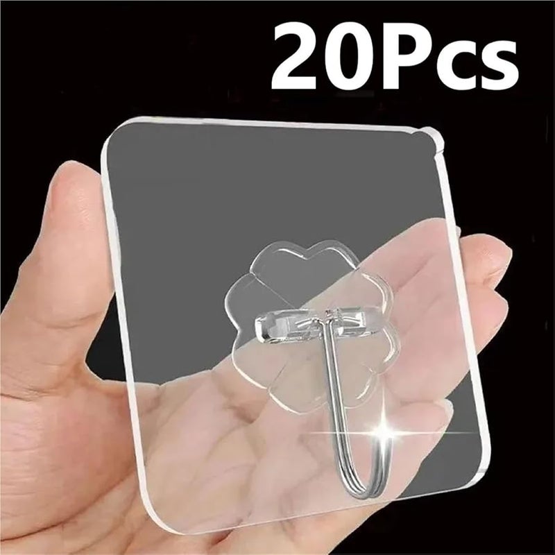 Transparent Self Adhesive Wall Hooks 20pcs Strong Bathroom Kitchen Organizer Rack - Image 3