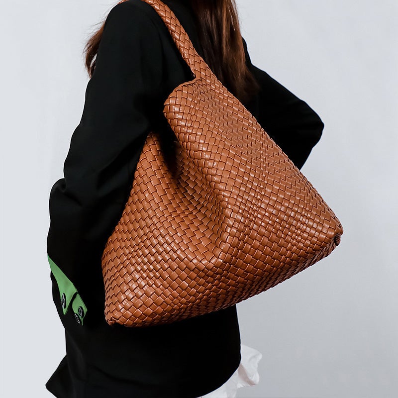Handmade Woven Bag Women'S Fashionable Casual Portable Shoulder Bag Korean Style Large Capacity Mother And Mother Underarm Bag Large Capacity - Image 3