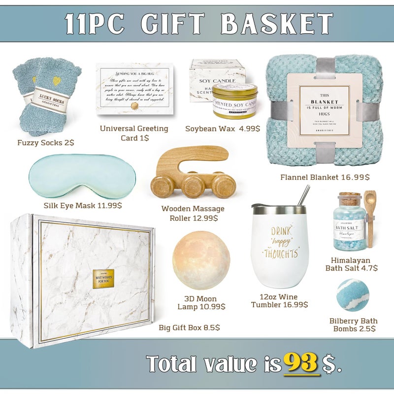 AHAGIFTREE Birthday Gifts for Women Self Care Gifts Get Well Soon Gifts Baskets with Moon lamp for Women After Surgery,11PC Spa,Thinking of You Gift, Care Package for Mom Friend (Turquoise) - Image 2