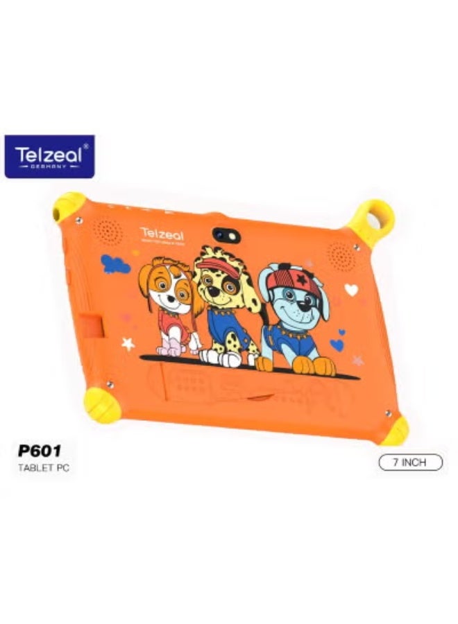 Telzeal P601 Kids Tablet 7-Inch HD Display | Android 10.1 | 6GB RAM + 128GB Storage | 3000mAh Battery | Parental Controls | Preloaded Educational Apps & Games | Durable Child-Safe Orange Learning Tablet - Image 1