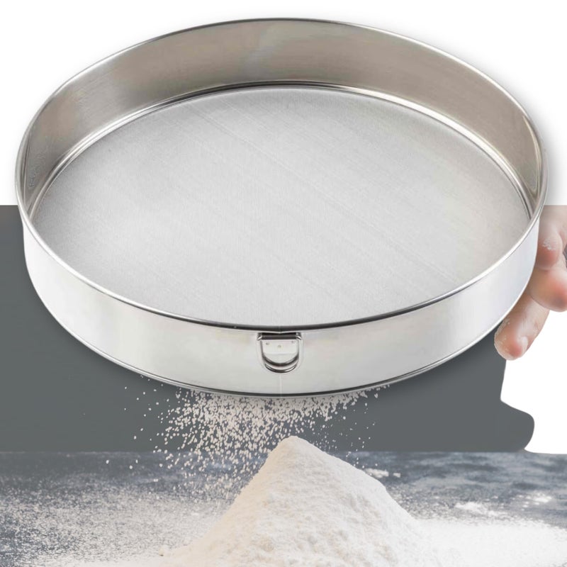 Tablecraft Fine Mesh Sieve Strainer, 12-Inch Round Ultra-Fine Stainless Steel Flour Filtering, Comfortable Handle, Baking, Food Prep and Cooking Tool for Foodservice, Restaurant and Home Use, 2" Deep - Image 2