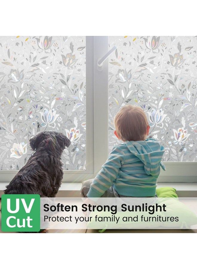 Rabbitgoo rabbitgoo Window Privacy Film, Decorative Stained Glass Window Film, Sun Blocking Glass Clings, Renter-Friendly Static Cling Frosted Sticker Covering for Home Door, Rainbow Tulip 23.6" x 78.7"  - Image 2