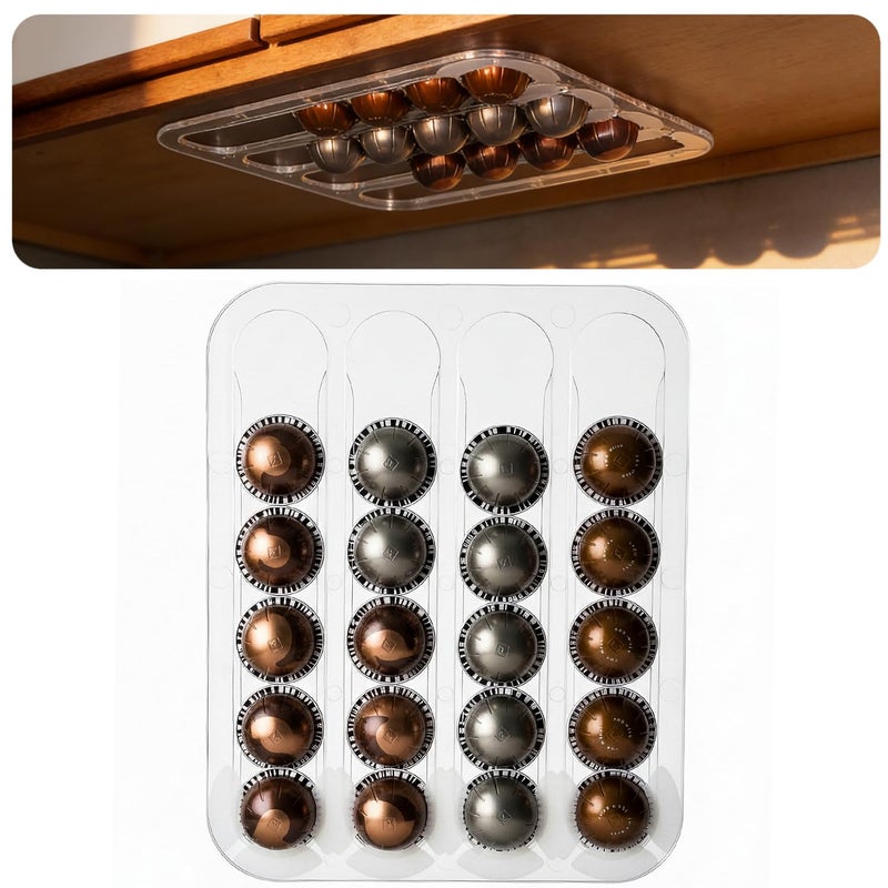 Aucuqu Nespresso Vertuo Pods Storage Organizer, Acrylic Coffee Pod Holder Holds Up to 24 Capsules in 4 Rails |Enter from One Side, Pull Out from the Other|- Color Clear - Image 1