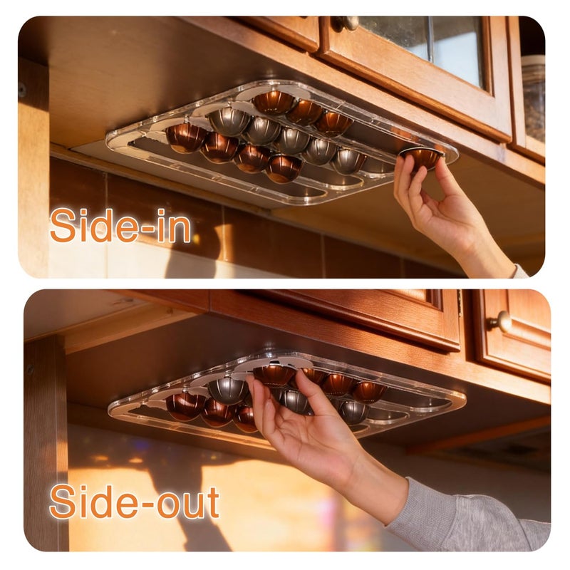 Aucuqu Nespresso Vertuo Pods Storage Organizer, Acrylic Coffee Pod Holder Holds Up to 24 Capsules in 4 Rails |Enter from One Side, Pull Out from the Other|- Color Clear - Image 3