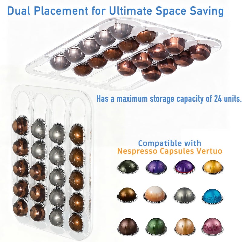 Aucuqu Nespresso Vertuo Pods Storage Organizer, Acrylic Coffee Pod Holder Holds Up to 24 Capsules in 4 Rails |Enter from One Side, Pull Out from the Other|- Color Clear - Image 5