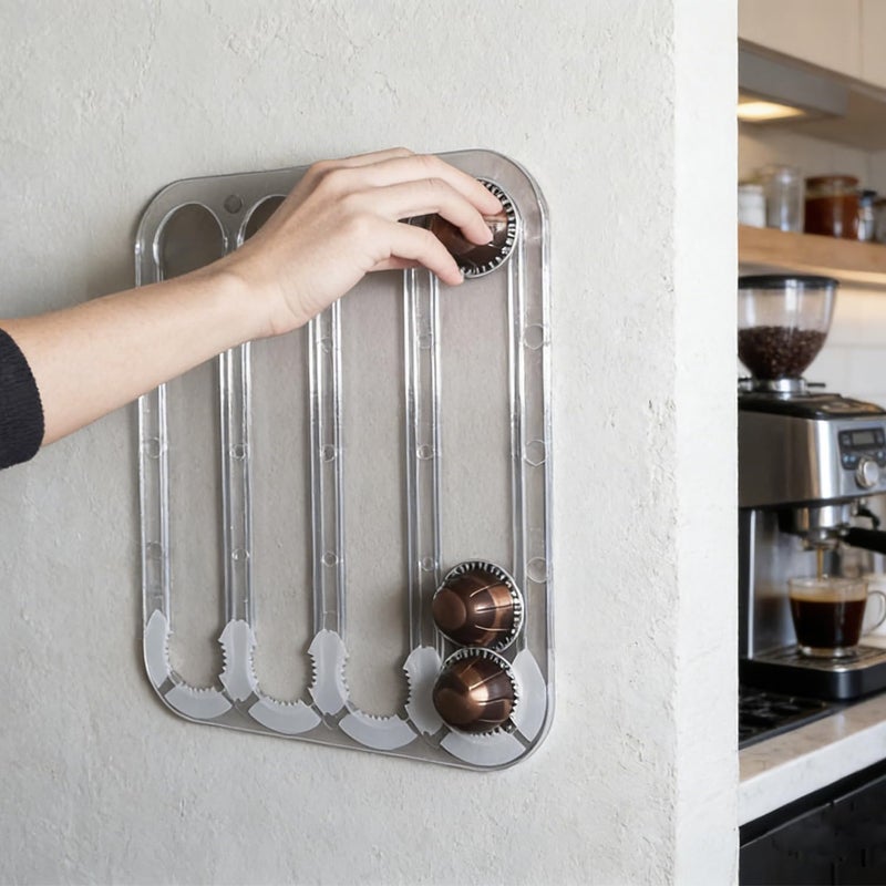 Aucuqu Nespresso Vertuo Pods Storage Organizer, Acrylic Coffee Pod Holder Holds Up to 24 Capsules in 4 Rails |Enter from One Side, Pull Out from the Other|- Color Clear - Image 4