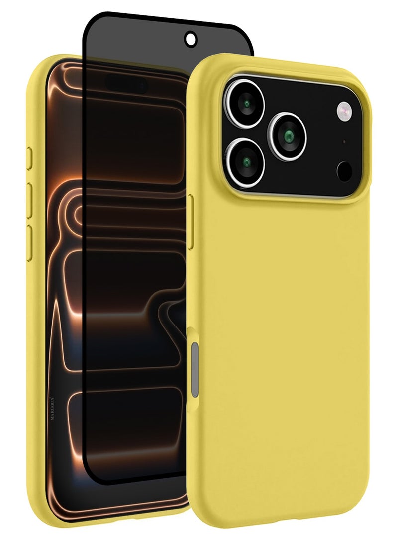 کاتانس جراب حماية سيليكون لهاتف iPhone 17 Pro، بطانة ناعمة من الألياف الدقيقة مضادة للخدش، جراب حماية فائق النحافة من السقوط مع واقي شاشة للخصوصية - أصفر - Image 1