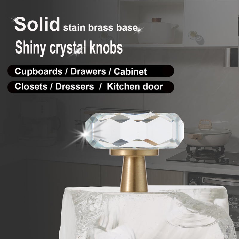 CEYMIO Kitchen Cabinet Drawer Knobs 4 Pack Gold Crystal Brushed Cabinets Pulls Knob  Solid Base Closet Cupboard Dresser Drawers Hardware Handles  Golden Bathroom Bedroom Pull Single Hole Satin Brass Knobs - Image 3