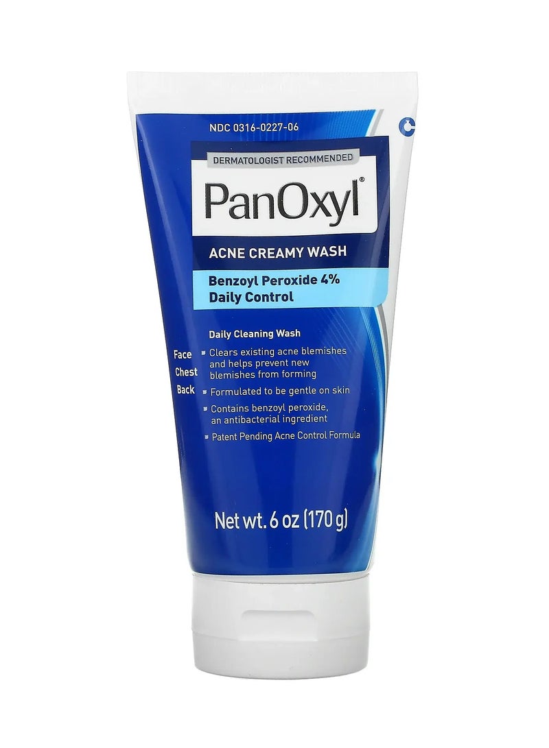 PanOxyl Acne Creamy Wash, Benzoyl Peroxide 4% Daily Control, 6 Oz (170 G) - Image 1