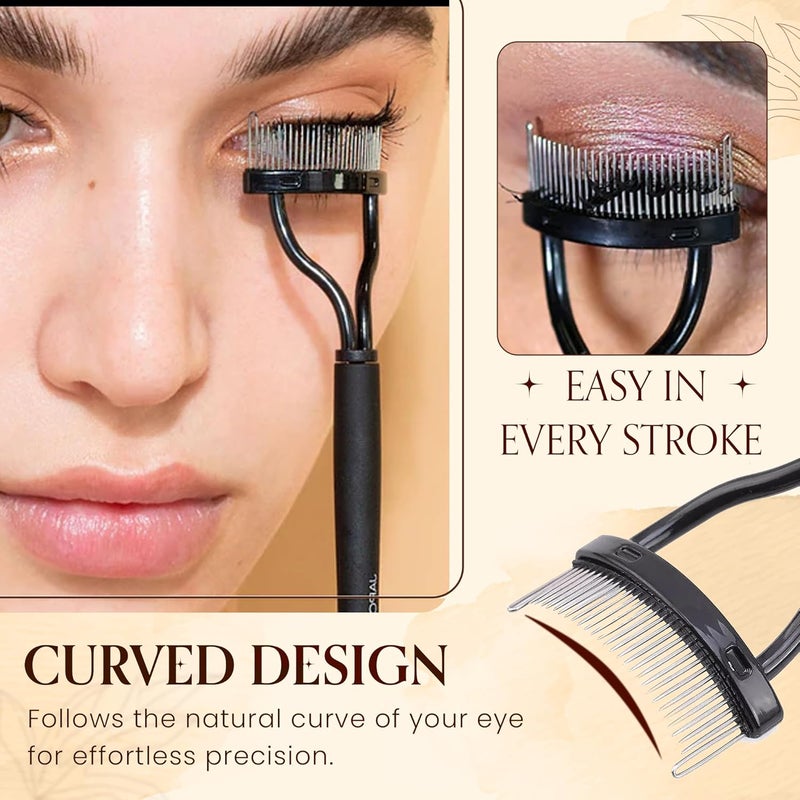 Homeaura Professional Eyelash Comb Stainless Steel Needle Mascara Guide Applicator Eyebrow Brush Curler Cosmetic Tool Black - Image 4