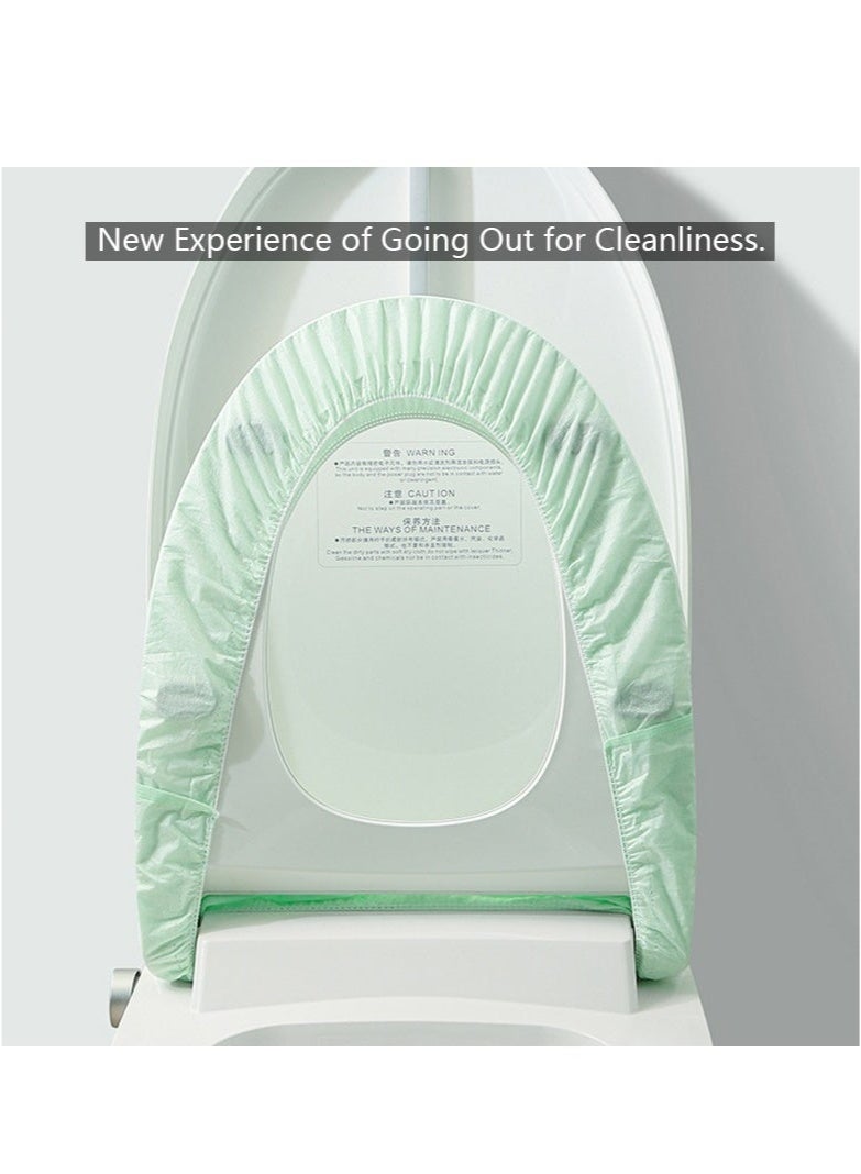 عبوة من ١٠ أغطية مقاعد مرحاض للسفر للاستخدام مرة واحدة مع أربطة مطاطية - صحية ومريحة - Image 4